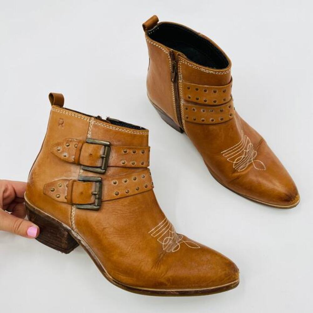 ROAN brown leather distressed western style booties